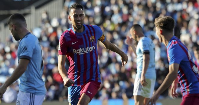 Busquets, capitán del Barça, celebra su golazo contra el Celta de Vigo / EFE