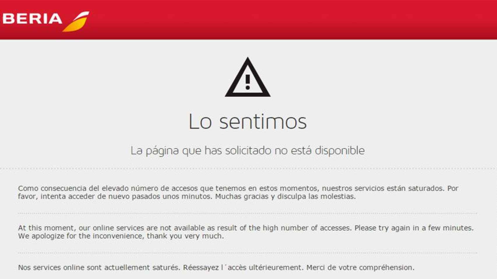 La web de Iberia, con problemas.
