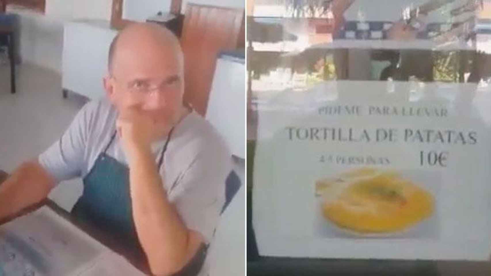 El hombre acosado por rotular su bar en castellano junto a un letrero de una tortilla de patatas / TWITTER