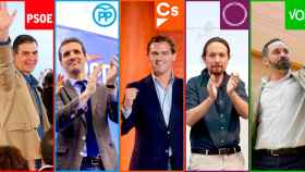 Los candidatos de PSOE, PP, Cs, Podemos y Vox a las elecciones generales 2019. Santiago Abascal, quedará fuera de los debates por decisión de la Junta Electoral  / CG