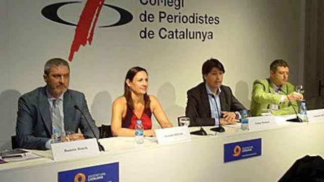 Los portavoces de Sociedad Civil Catalana (SCC), durante una rueda de prensa