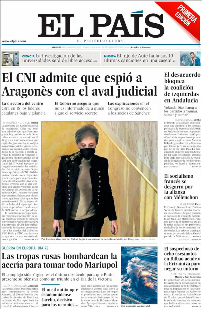 Portada de 'El País' del 6 de mayo de 2022 / Kiosko