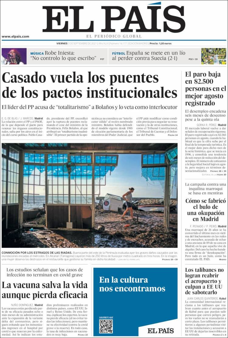 Portada de 'El País' del 3 de septiembre de 2021 / KIOSKO.NET