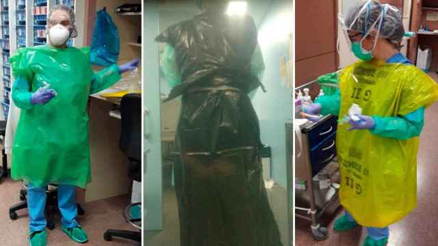 Imagen de tres sanitarios con material precario en los hospitales de Vilafranca y Martorell / CG