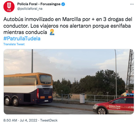 Mensaje de la Policía Foral de Navarra en las redes sociales / TWITTER