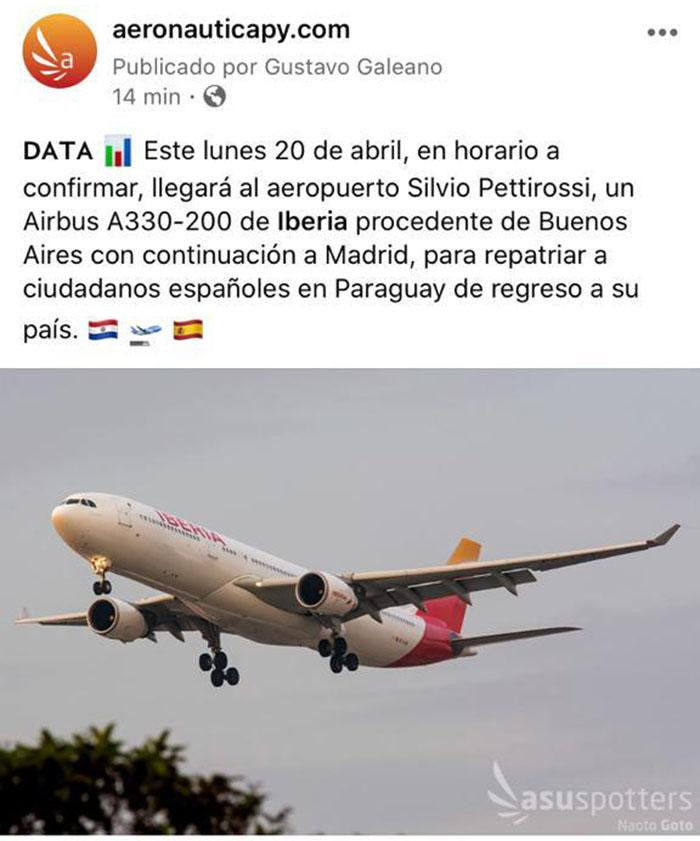 Previsión de un vuelo con escala en Paraguay
