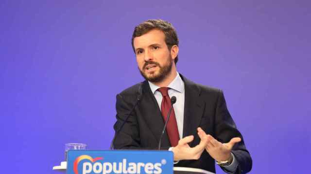 El líder del PP, Pablo Casado, en una intervención pública / EP