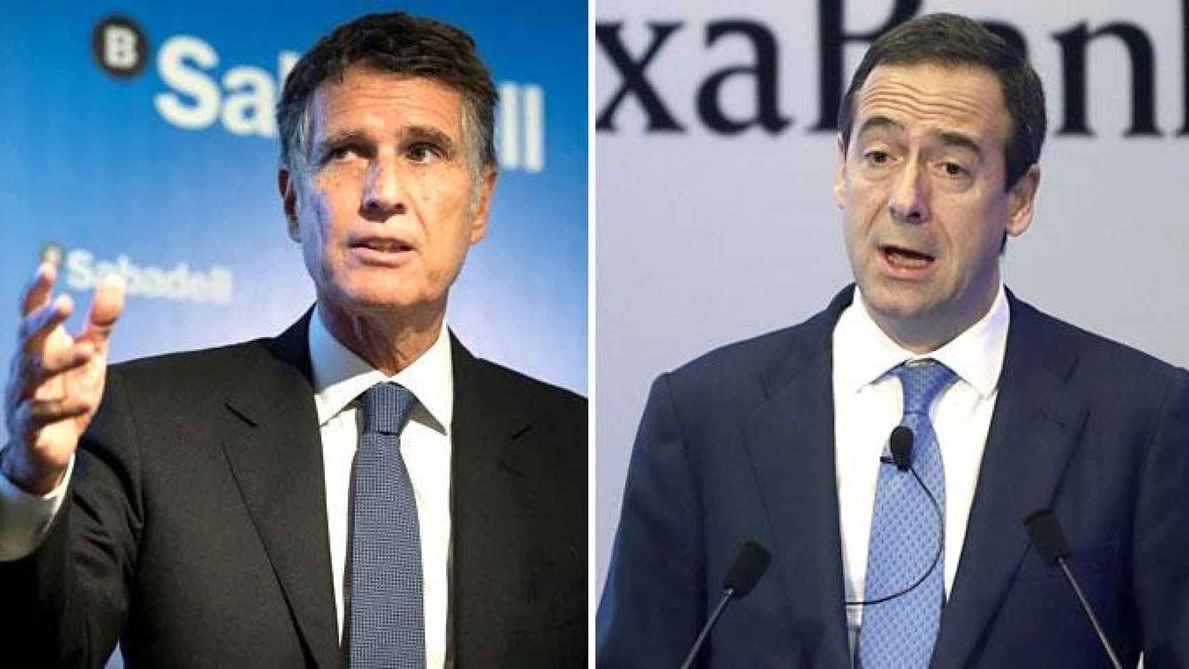 El consejero delegado de Banco Sabadell, Jaume Guardiola (i), y su homólogo en Caixabank, Gonzalo Gortázar (d) / CG