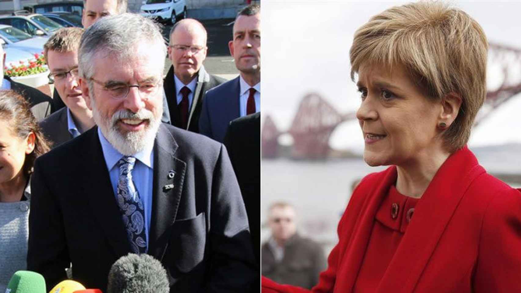 El líder del Sinn Féin, Gerry Adams, y la ministra principal de Escocia, Nicola Sturgeon, en dos imágenes de archivo / EP