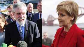 El líder del Sinn Féin, Gerry Adams, y la ministra principal de Escocia, Nicola Sturgeon, en dos imágenes de archivo / EP