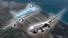 Aviones de las aerolíneas Singapore Airlines y Korean Air
