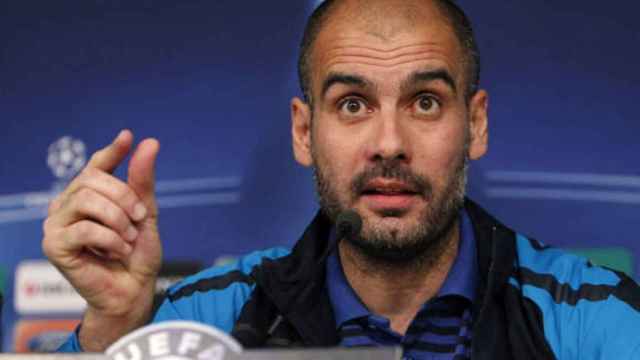 Pep Guardiola en la sala de prensa del Santiago Bernabéu / EFE