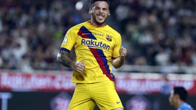 Carles Pérez celebrando uno de sus goles contra el Vissel Kobe / FC Barcelona