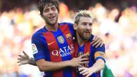Sergi Roberto, junto a Leo Messi en choque del Barça | EFE