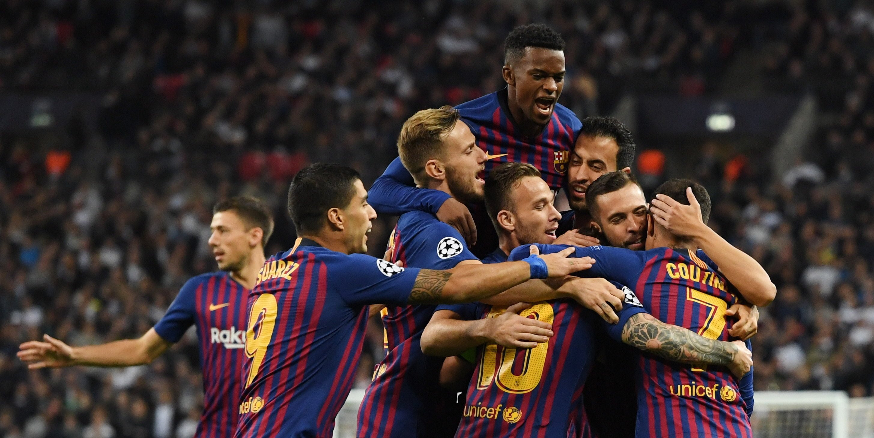 Los jugadores del Barça celebran un gol frente al Tottenham / EFE