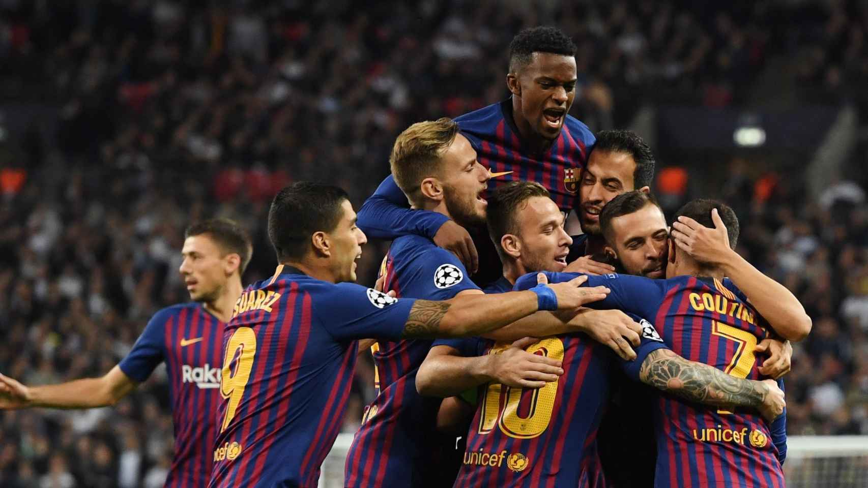 Los jugadores del Barça celebran un gol frente al Tottenham / EFE