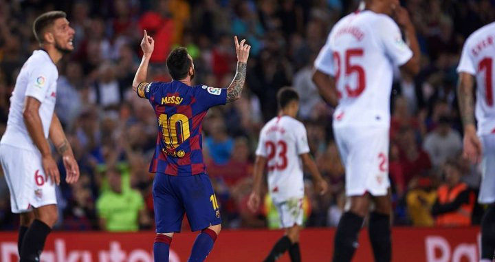 Messi, celebrando un gol contra el Sevilla | EFE