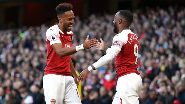Aubamenyang y Lacazette celebrando un gol con el Arsenal / EFE
