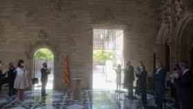 Pere Aragonès ha recibido este lunes a los indultados del 1-O en el Palau de la Generalitat / EUROPA PRESS