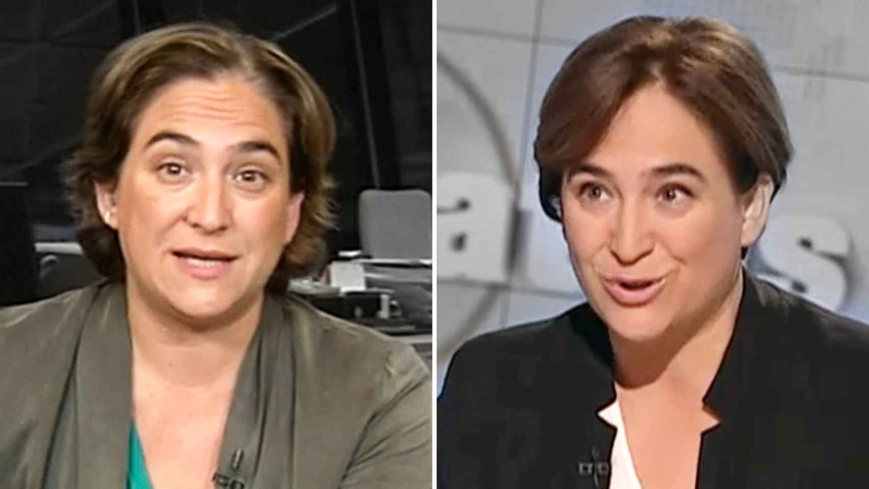 A la derecha, la alcaldesa de Barcelona, Ada Colau, este miércoles en TV3. A la izquierda, en una aparición anterior en televisión.
