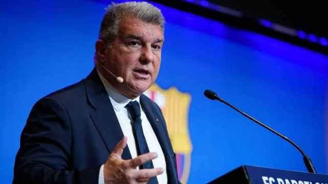 El presidente del FC Barcelona, Joan Laporta, en rueda de prensa / EUROPA PRESS