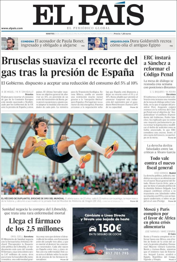 Portada de 'El País' del 26 de julio de 2022 / Kiosko