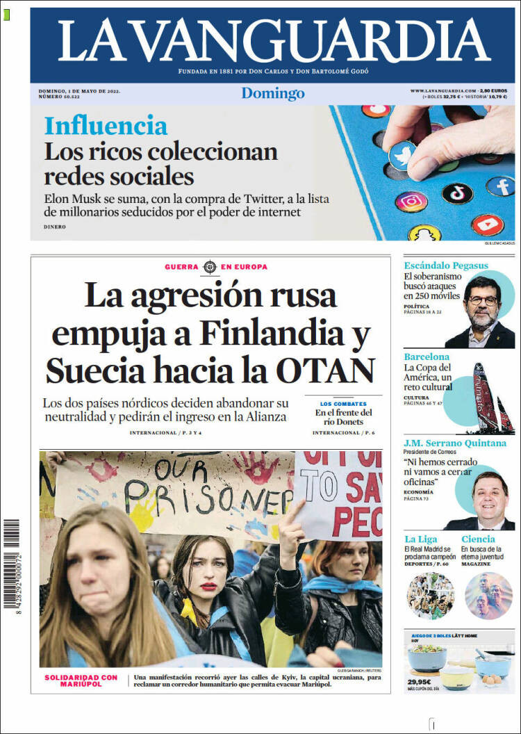 Portada de 'La Vanguardia' del domingo 1 de mayo / KIOSKO.NET