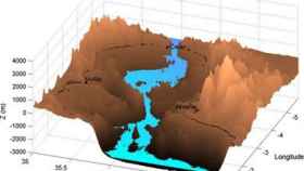 Vista tridimensional del mar de Alborán con el nivel del agua después de 15 días de inundación.