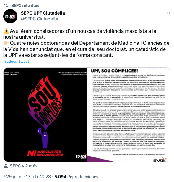 El Sindicat d'Estudiants dels Països Catalans condena los hechos en su cuenta de Twitter / TWITTER