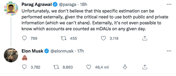 Elon Musk se burla del director de Twitter a raíz de la polémica sobre las cuentas falsas / TWITTER