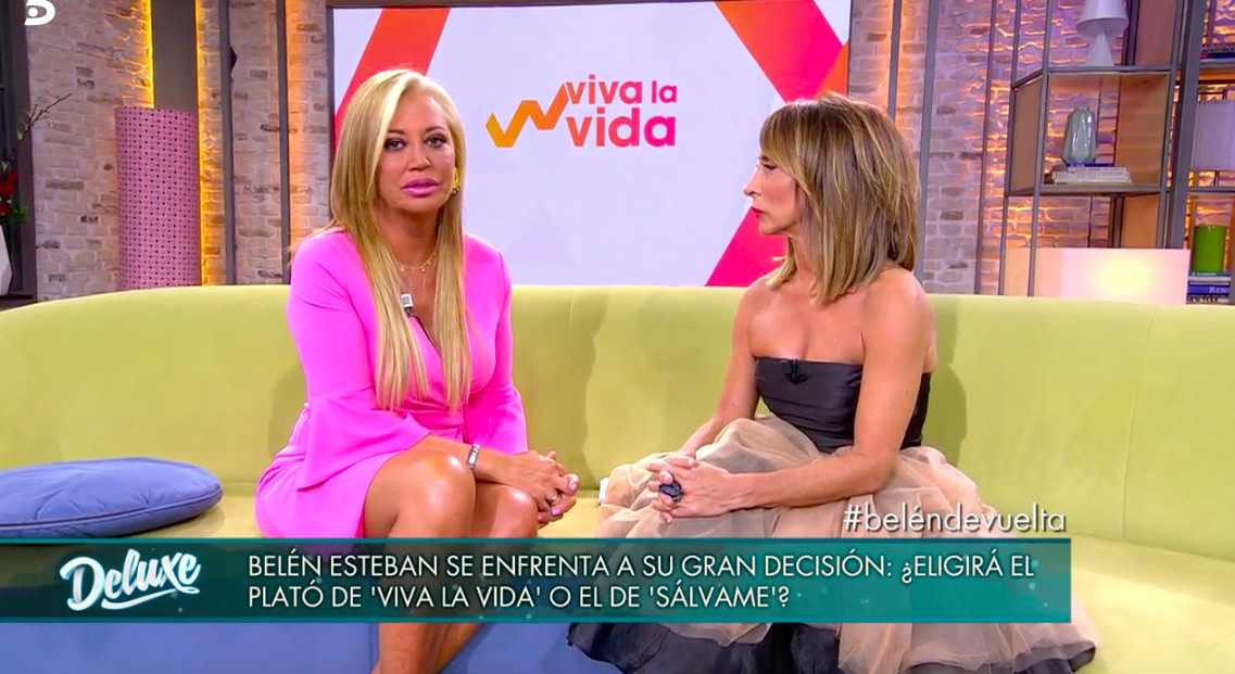 Belén Esteban durante su entrevista en 'Sábado Deluxe' después de las vacaciones / MEDIASET