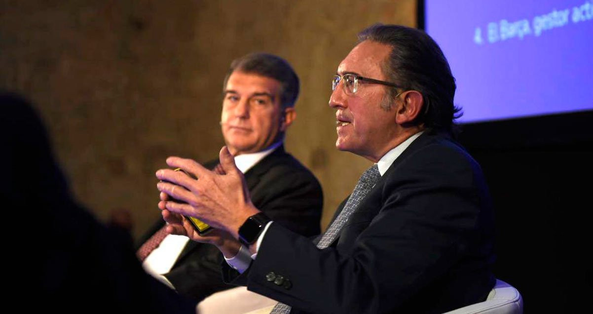 Joan Laporta con su asesor económica durante la campaña electoral, Jaume Giró / EFE