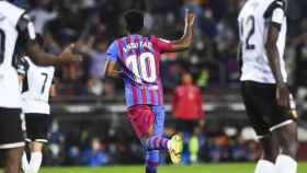 Ansu Fati, celebrando su espectacular gol ante el Valencia / FCB