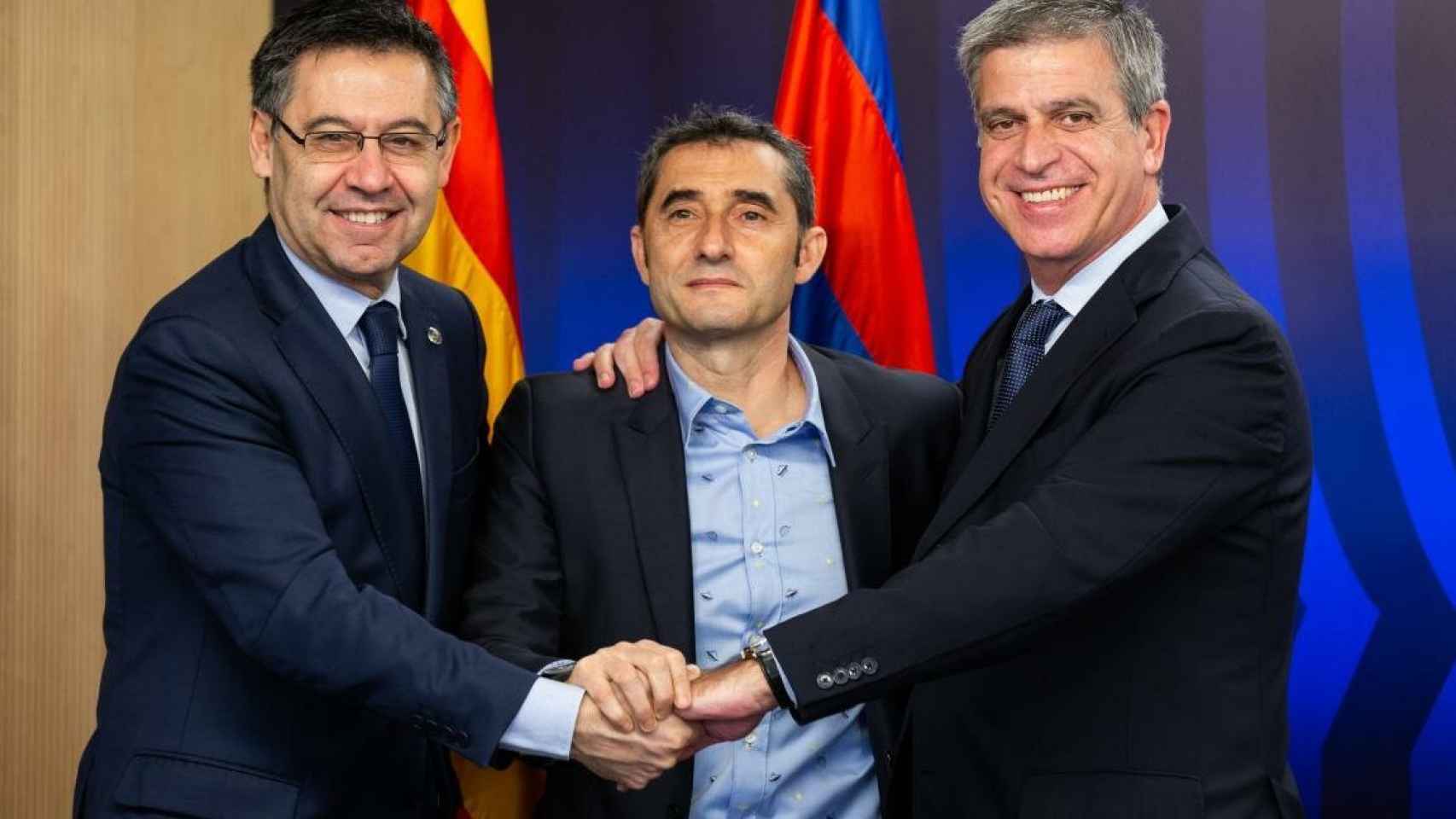 Bartomeu, Valverde y Jordi Mestre sellan la renovación del entrenador / FC BARCELONA