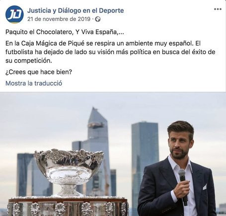 Publicación de Justicia y Diálogo en el Deporte contra Piqué | Facebook
