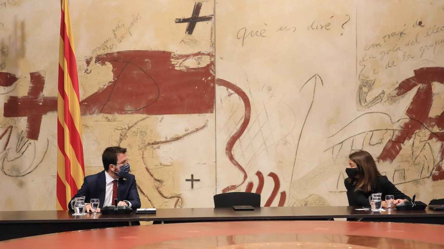 El vicepresidente catalán Pere Aragonès y la portavoz del Ejecutivo autonómico, Meritxell Budó / EUROPA PRESS