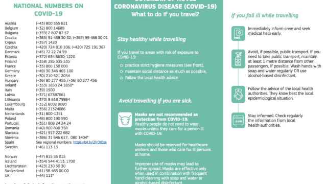 Folleto de la Comisión Europea con los teléfonos a los que llamar en cada país en caso de tener síntomas del coronavirus / CG