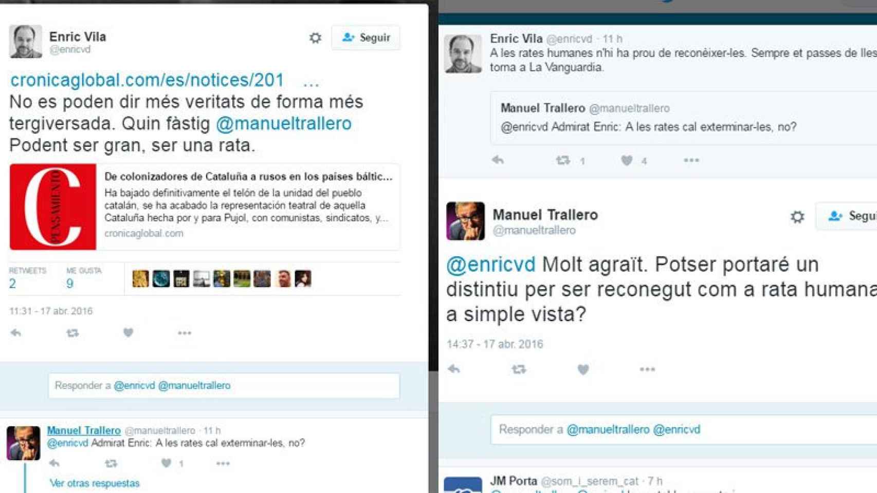Cruce de tuits entre Enric Vila y Manuel Trallero