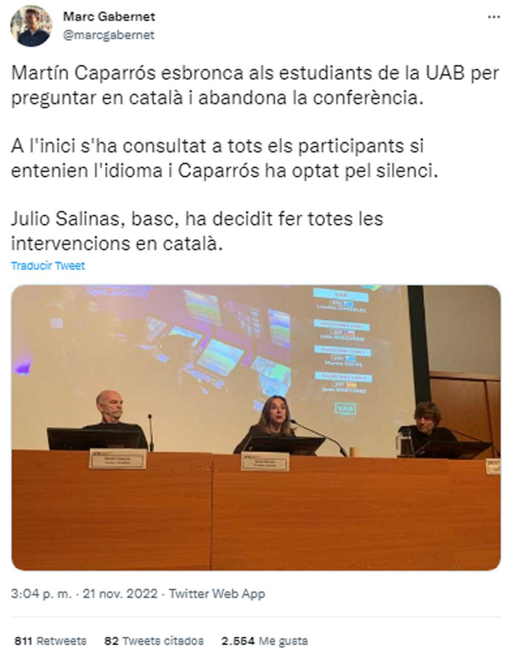 Marc Gabernet, criticando a Martín Caparrós en Twitter