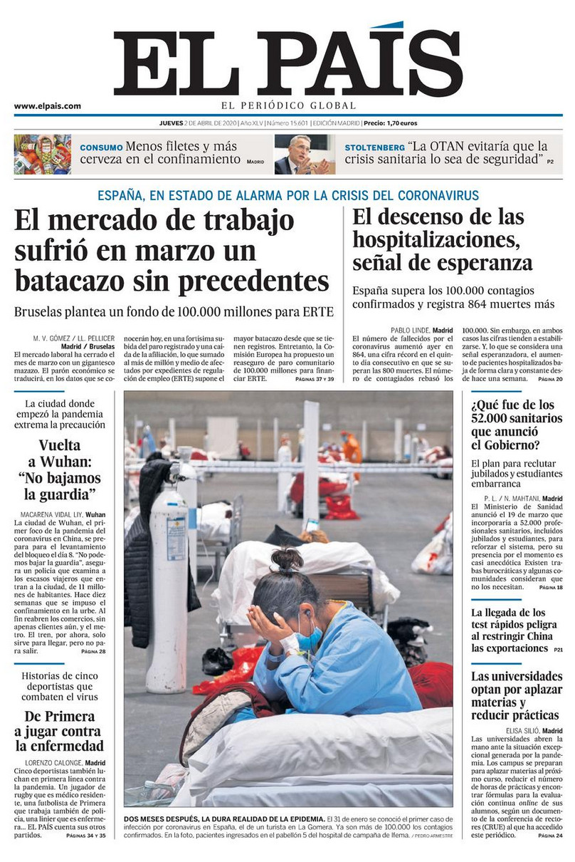 Portada de 'El País' del 2 de abril de 2021 / EL PAÍS