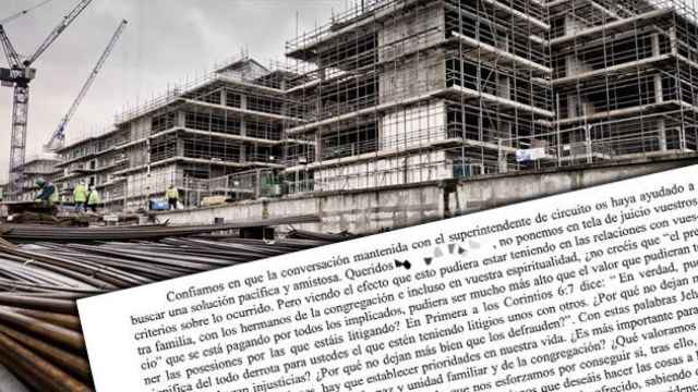 Imagen de edificios en construcción y una de las cartas de respuesta de los Testigos de Jehová a la denuncia / CG