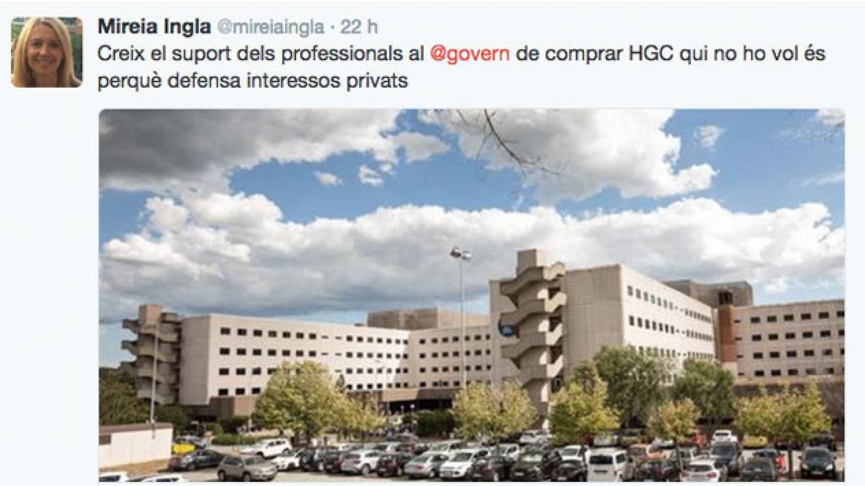 El tuit inicial de Mireia Ingla (ERC) que ha azuzado la polémica / CG