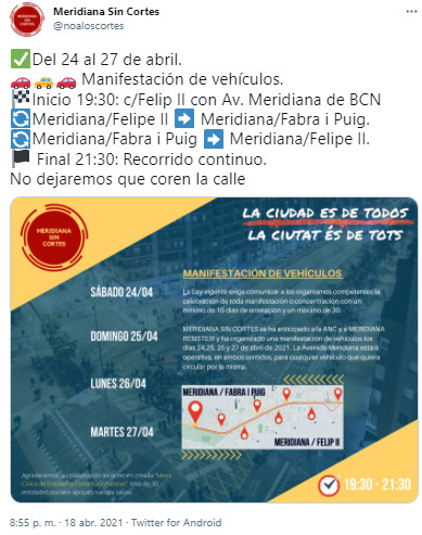 Manifestaciones de vehículos organizadas por Meridiana Sin Cortes / TWITTER