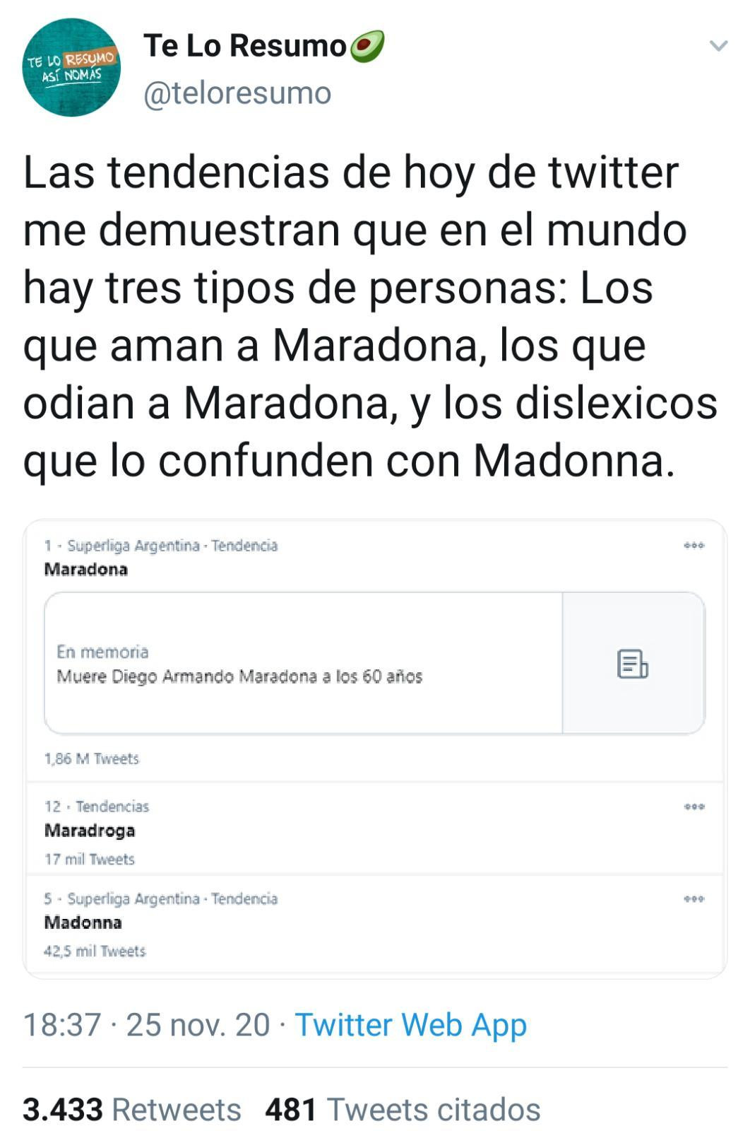 Meme sobre la muerte de Maradona