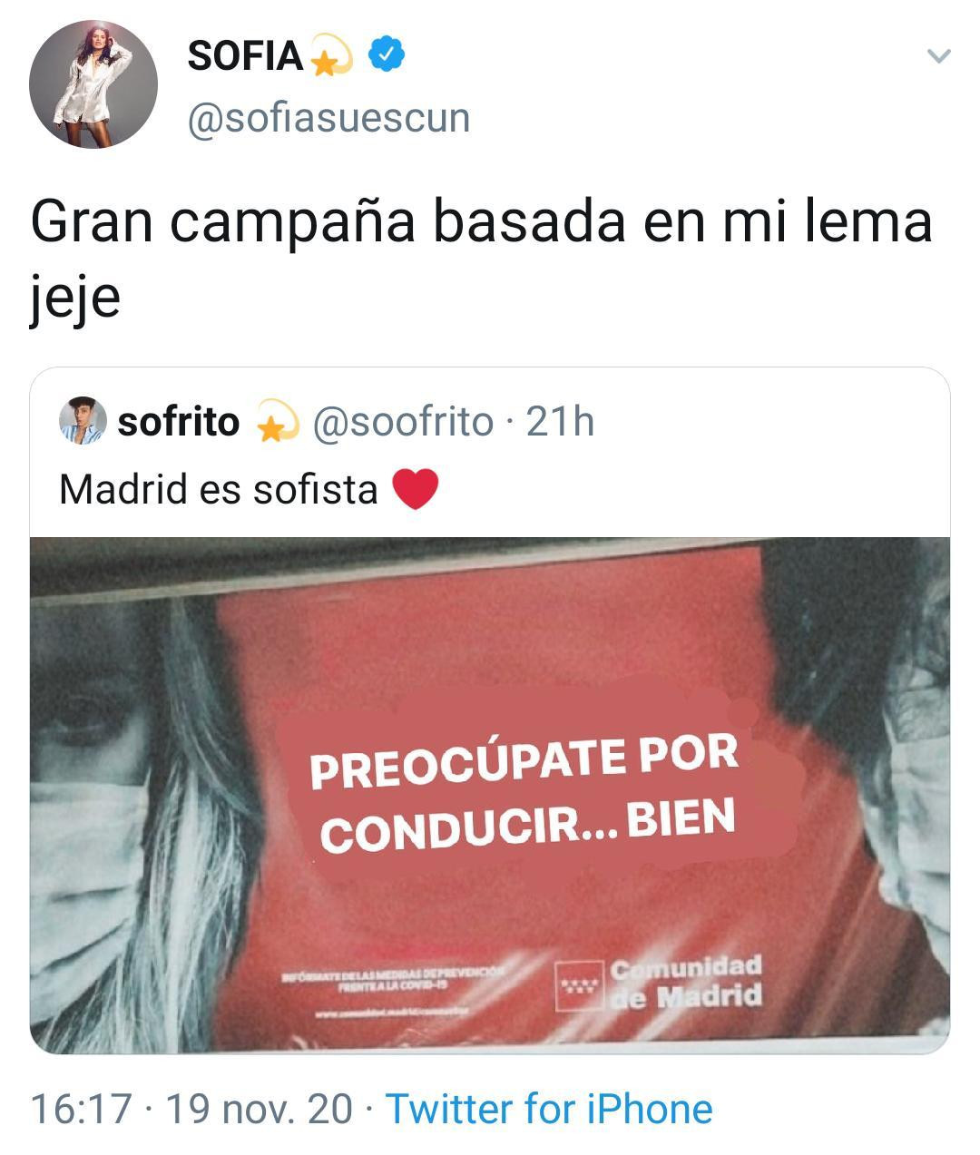 Tweet de Sofía Suescun