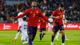 Ansu Fati celebra su gol con España frente a Jordania EFE