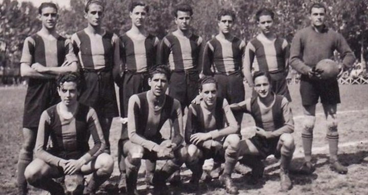 Batiste Llopis con sus compañeros en el Barça tras la Guerra Civil / FCB