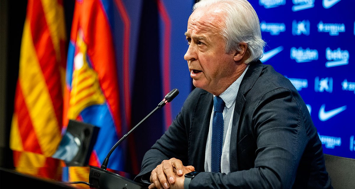 Carles Tusquets, en su primera rueda de prensa con preguntas como presidente de la comisión gestora / FCB