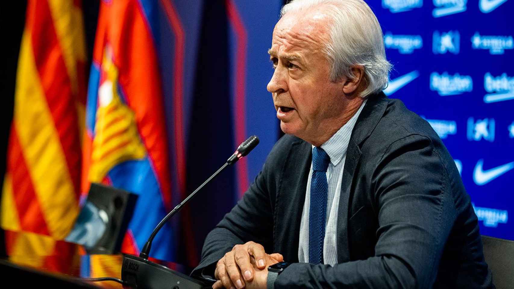 Carles Tusquets, en su primera rueda de prensa con preguntas como presidente de la comisión gestora / FCB