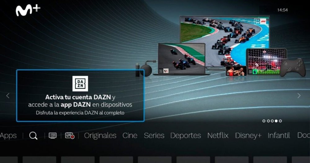 Captura de la interfaz de Movistar Plus, que cuenta con la aplicación de DAZN / Redes